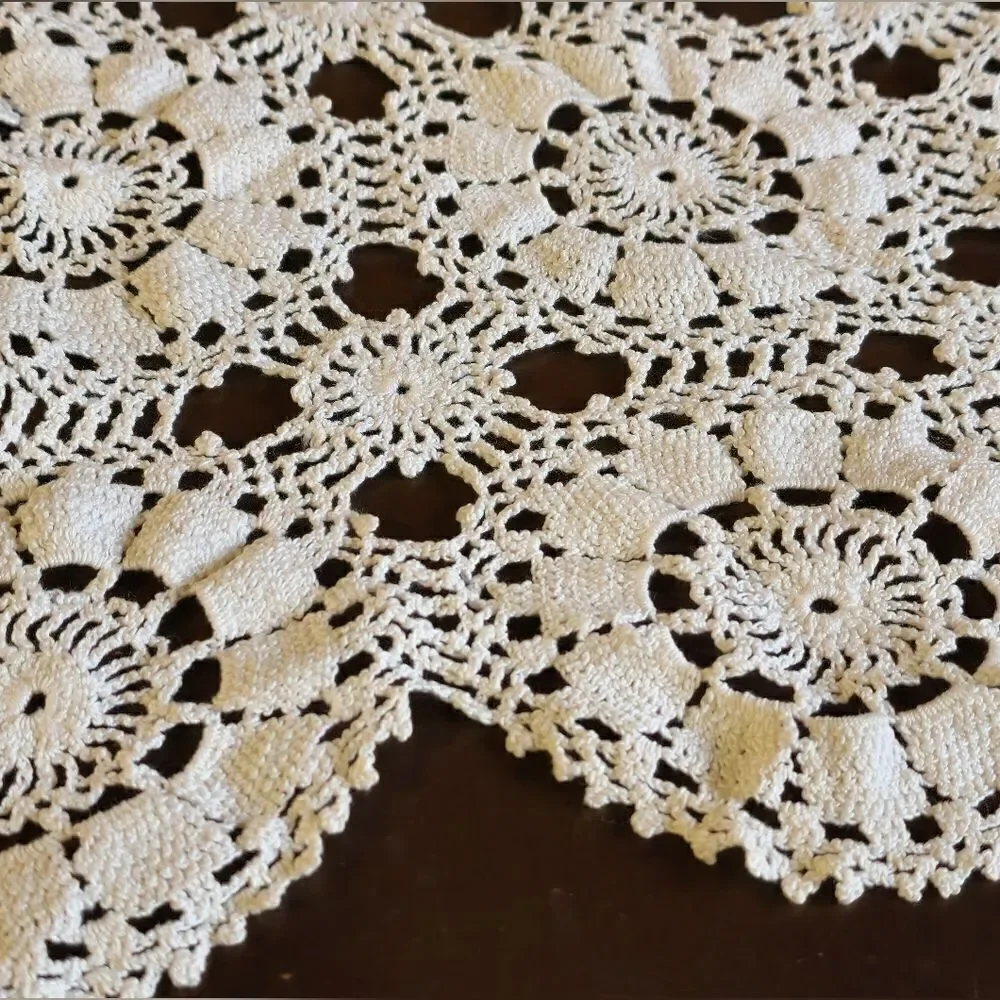 Vintage crocheted lotus diamond pattern doily